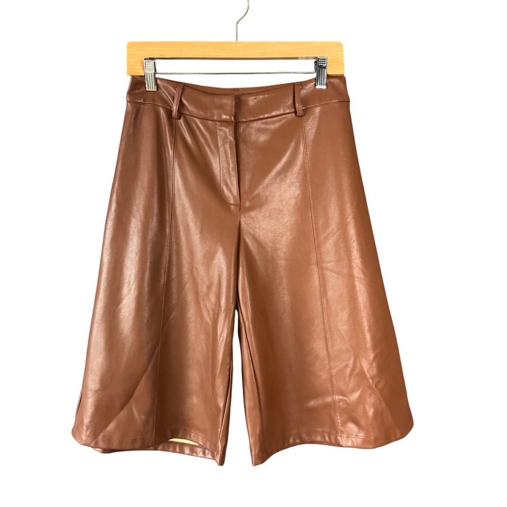 Avec Les Filles Faux Leather Jorts Women XS Culottes‎ Brown Wide Leg Going Out